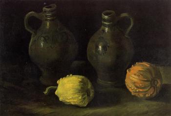 Vincent Van Gogh : Still Life with Two Jars and Two Pumpkins